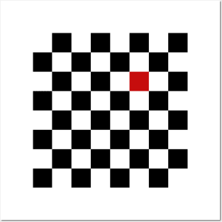 Checkered Black and White with One Red Square Posters and Art